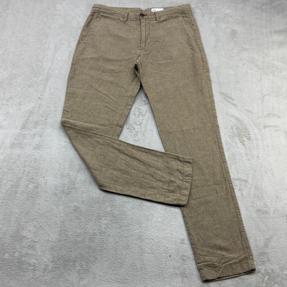 Gap Slim Linen Cotton Pants Mens 30x32 Sand Khaki Flat Front Trousers Summer